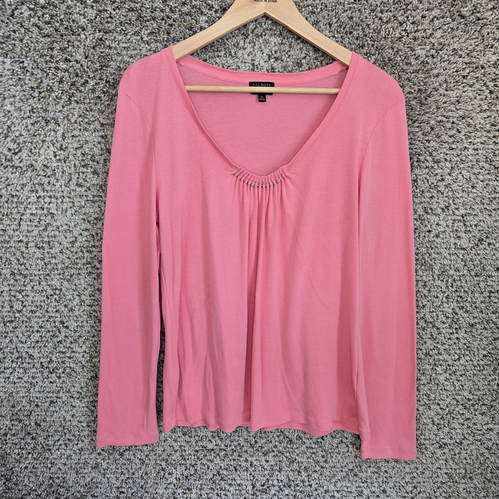 Talbots Top Womens XL Pink Scoop Neck Long Sleeve Tee Pima Cotton Casual